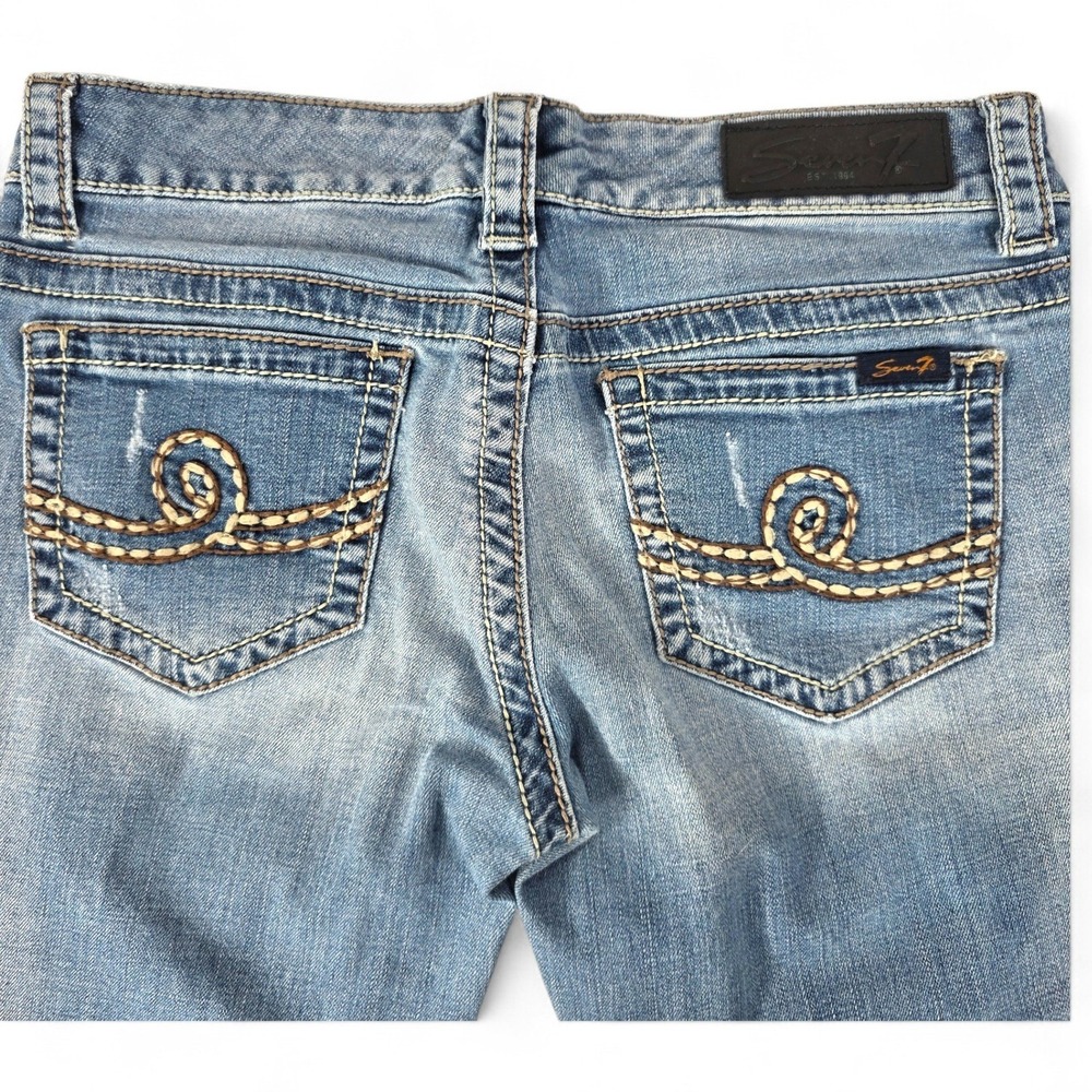 Seven7 Womens Bootcut Jeans Size 28 Medium Wash Embroidered Thick Stitch Denim - Picture 12 of 12